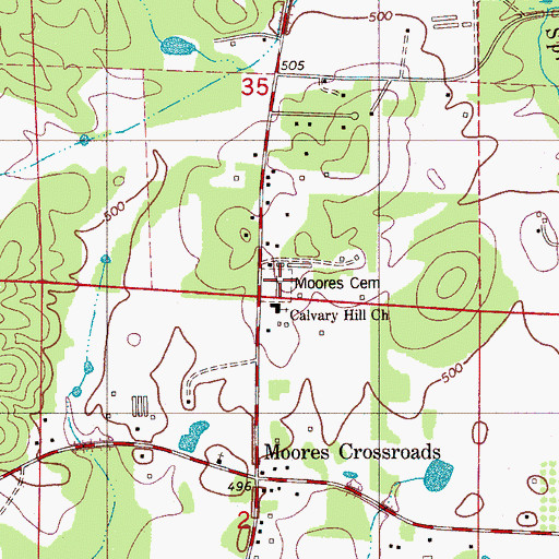 Topographic Map of Moores Cemetery, AL