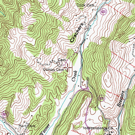 Topographic Map of Combs Cemetery, VA