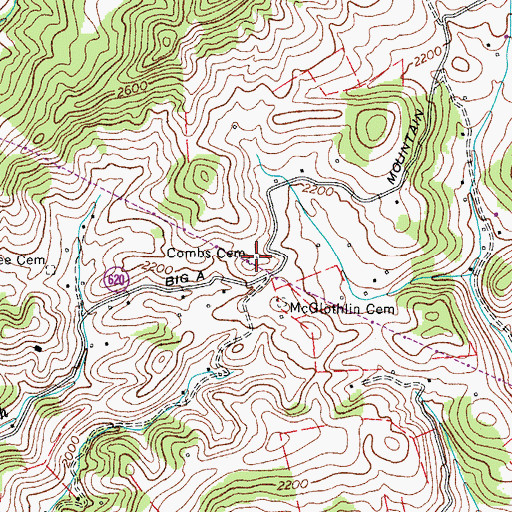 Topographic Map of Combs Cemetery, VA