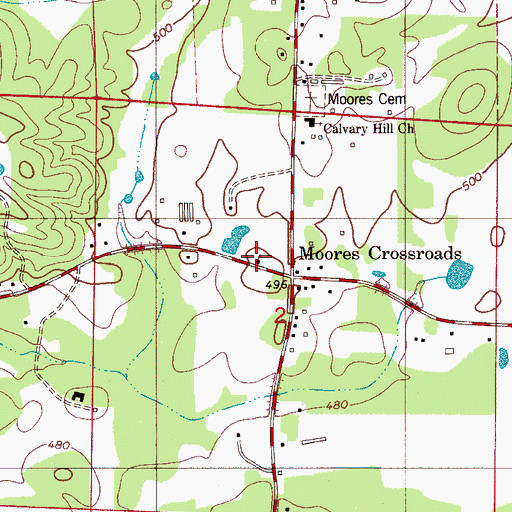 Topographic Map of Moores Crossroad Church, AL