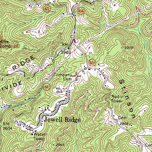 Topographic Map of Company Cemetery, VA