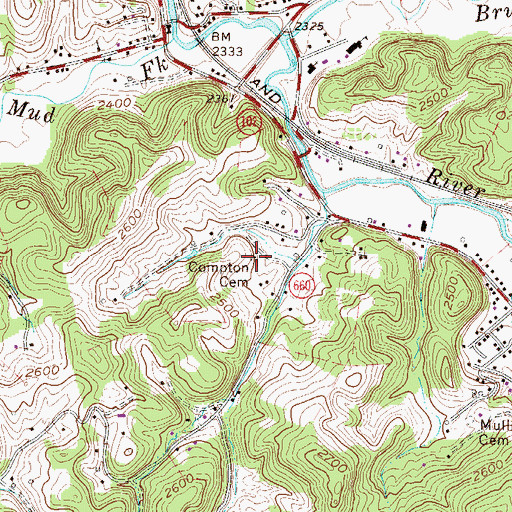 Topographic Map of Compton Cemetery, VA
