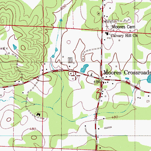 Topographic Map of Moores Crossroads, AL