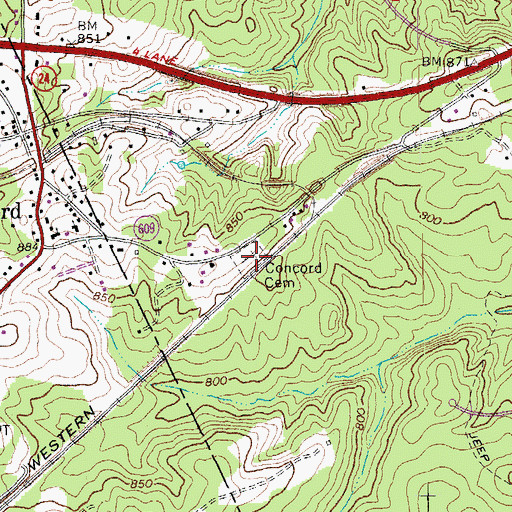 Topographic Map of Concord Cemetery, VA
