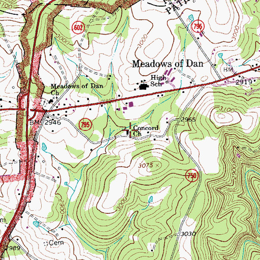 Topographic Map of Concord Church, VA