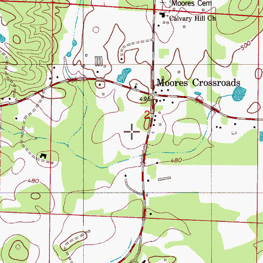 Topographic Map of Moores Crossroads Cemetery, AL