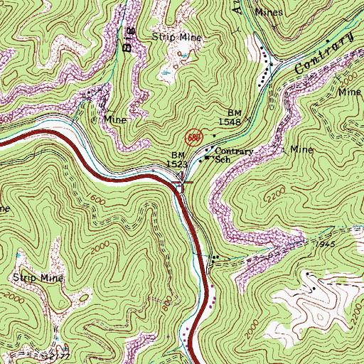 Topographic Map of Contrary Creek, VA