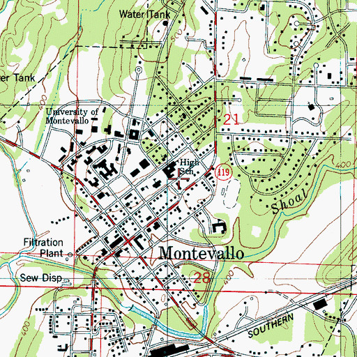 Topographic Map of Montevallo Elementary School, AL