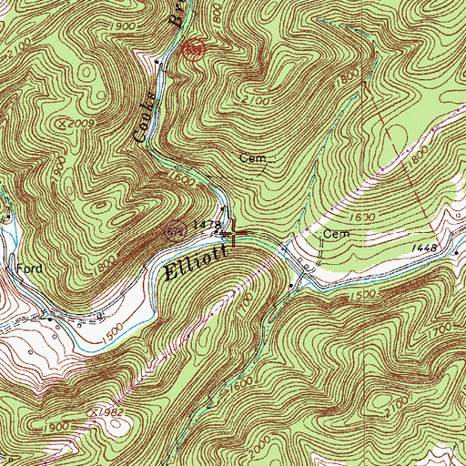 Topographic Map of Cooks Branch, VA