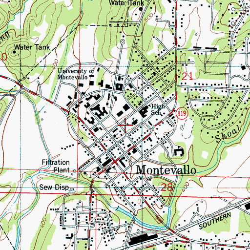 Topographic Map of Montevallo Public School (historical), AL