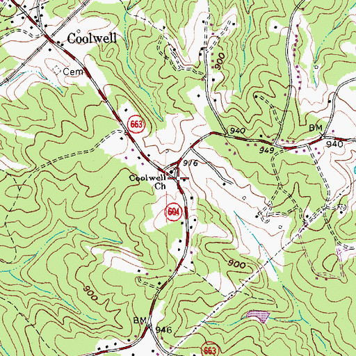 Topographic Map of Coolwell Church, VA