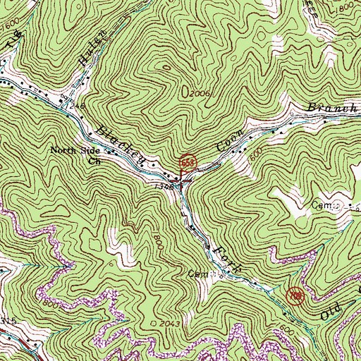 Topographic Map of Coon Branch, VA