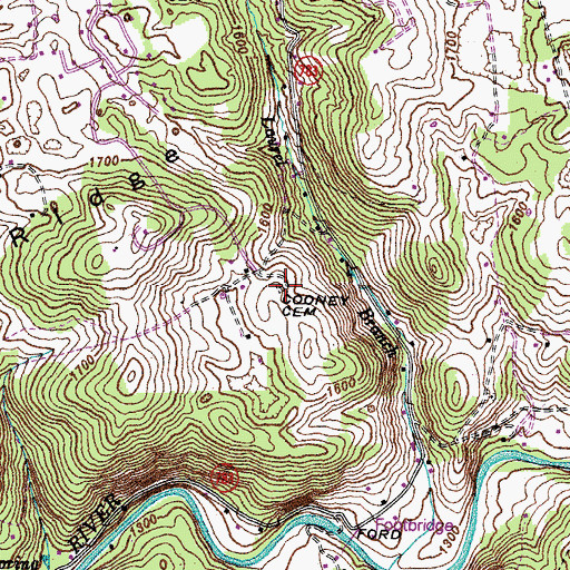 Topographic Map of Cooney Cemetery, VA