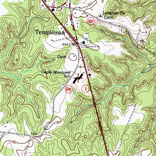 Topographic Map of Montross Middle School, VA