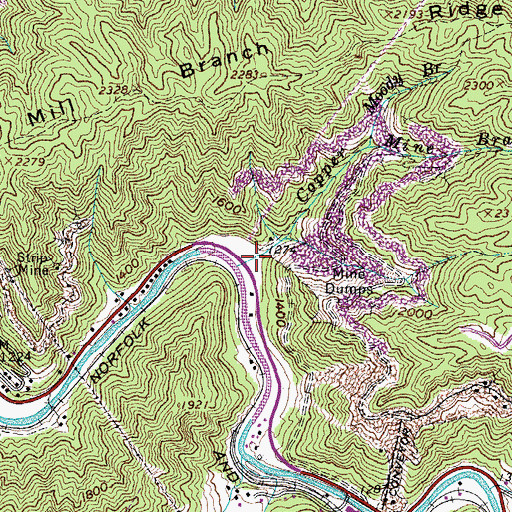 Topographic Map of Copper Mine Branch, VA