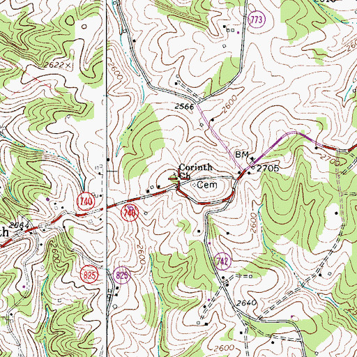 Topographic Map of Corinth Church, VA