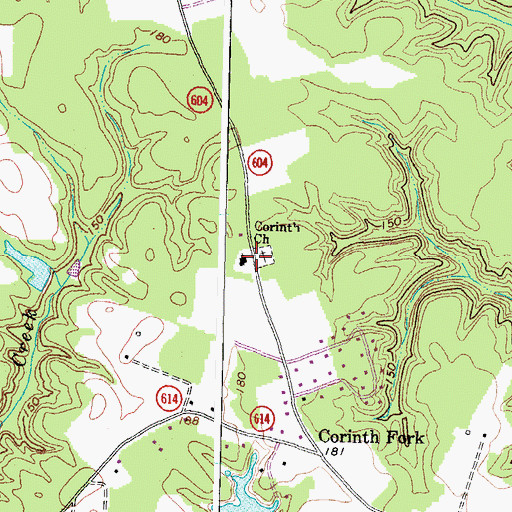Topographic Map of Corinth Church, VA