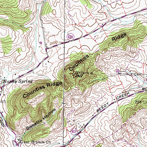 Topographic Map of Countiss Ridge, VA