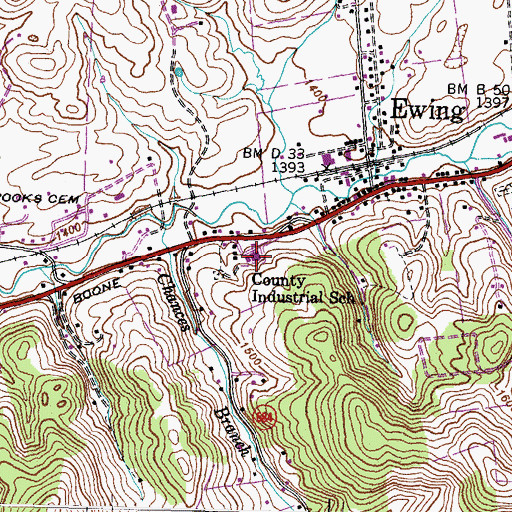 Topographic Map of Ewing Elementary School, VA
