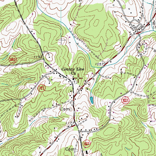 Topographic Map of County Line Church, VA