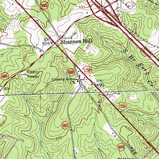 Topographic Map of County Line Church, VA