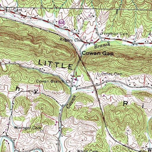 Topographic Map of Cowan Branch Church, VA