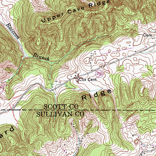 Topographic Map of Cox Cemetery, VA