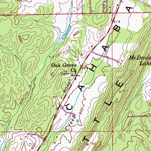 Topographic Map of Oak Grove Cemetery, AL