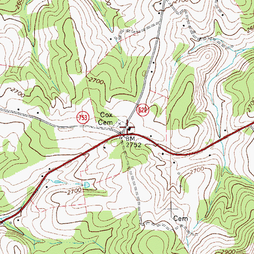 Topographic Map of Cox Cemetery, VA