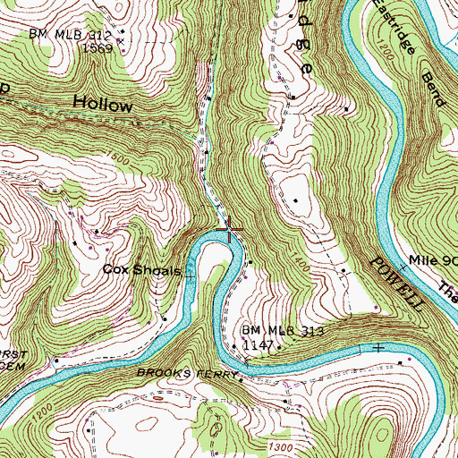 Topographic Map of Cox Creek, TN