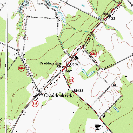 Topographic Map of Craddockville Church, VA