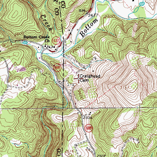 Topographic Map of Craighead Cemetery, VA