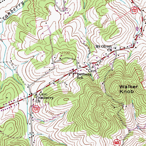 Topographic Map of Cranberry Church, VA
