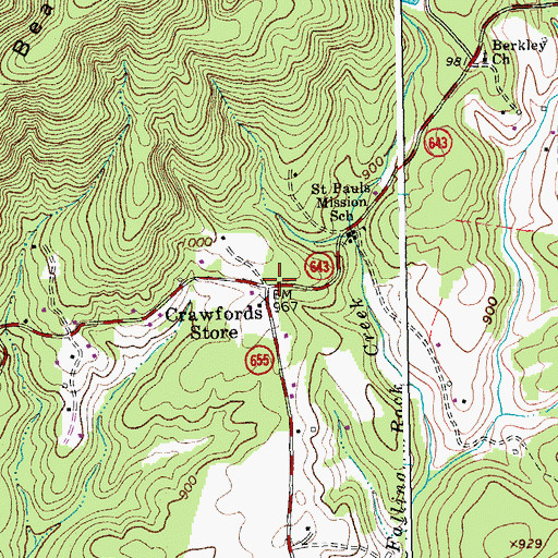 Topographic Map of Crawfords Store, VA