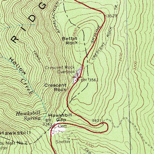 Topographic Map of Crescent Rock Overlook, VA