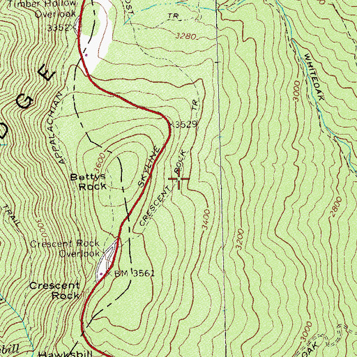 Topographic Map of Crescent Rock Trail, VA