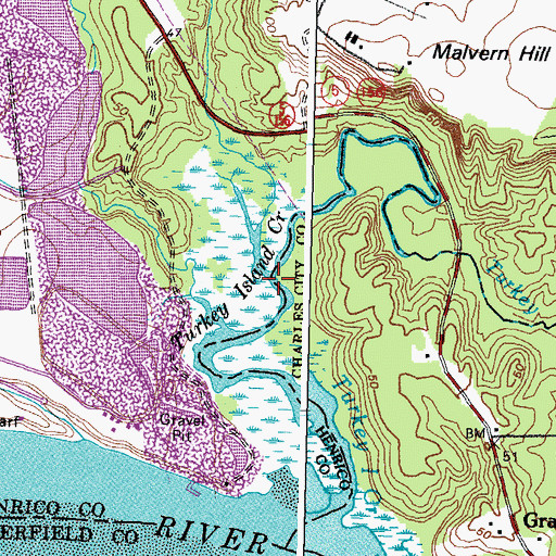 Topographic Map of Crewes Channel, VA