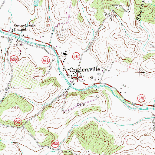 Topographic Map of Criglersville, VA