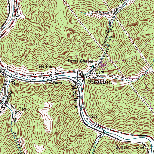 Topographic Map of Crooked Branch, VA