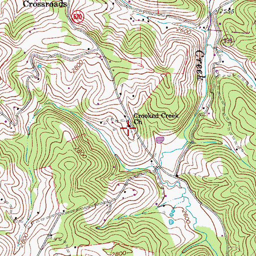 Topographic Map of Crooked Creek Church, VA