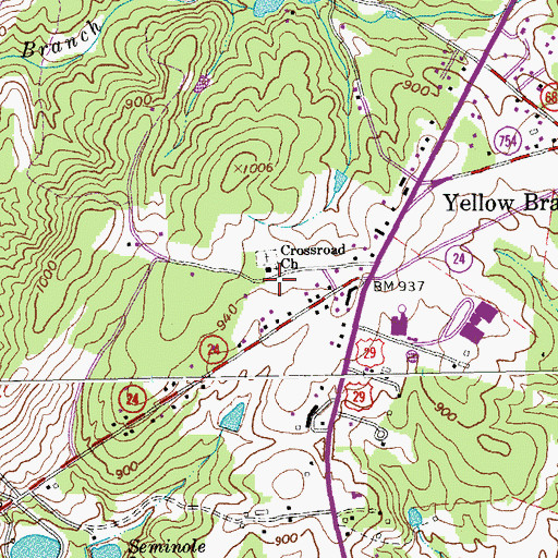 Topographic Map of Crossroads Church, VA