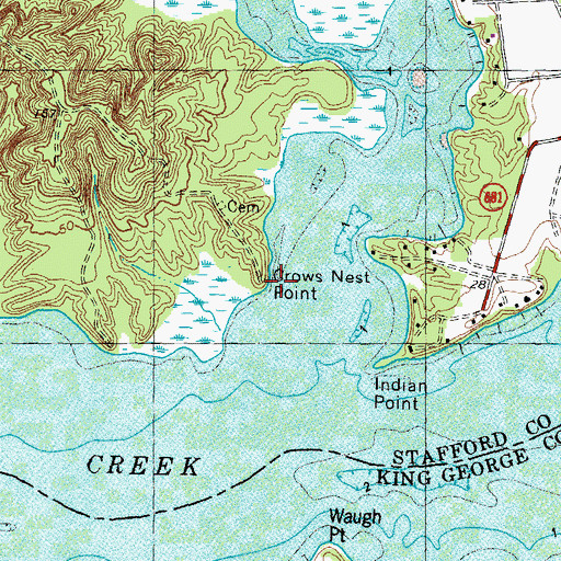 Topographic Map of Crows Nest Point, VA