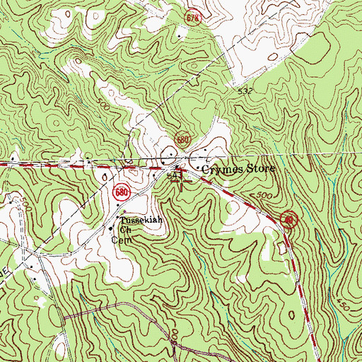 Topographic Map of Crymes Store, VA