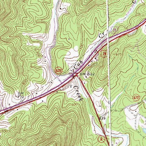 Topographic Map of Cub Creek, VA