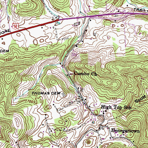 Topographic Map of Cumbo Church, VA