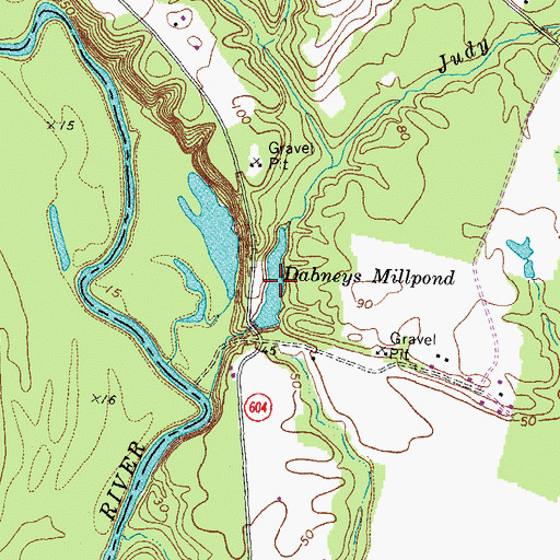 Topographic Map of Dabneys Millpond, VA