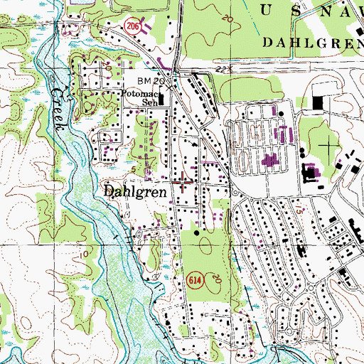 Topographic Map of Dahlgren, VA