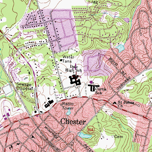 Topographic Map of Thomas Dale High School - Main Campus, VA