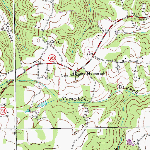 Topographic Map of Dame Memorial Church, VA