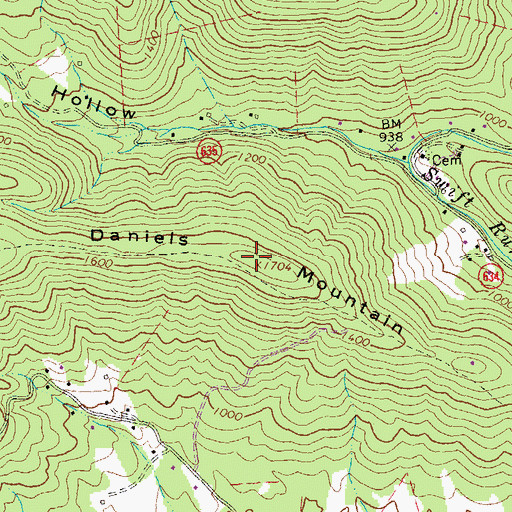 Topographic Map of Daniels Mountain, VA